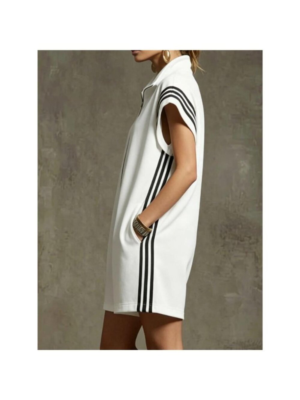 Striped Zip Front Short Sleeve Romper - Picture 11 of 15